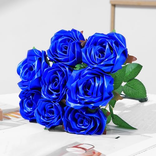Half-Finished Satin Flower Petals, 100Pcs for DIY Everlasting Roses,Eternal Flowers Bouquets & Floral Art Perfect for Wedding Bouquets, Anniversary (Pre-Made) - color: 100 Pcs Royal Blue