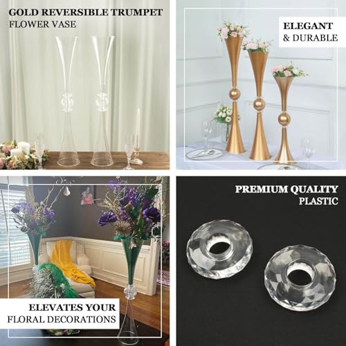 Efavormart 2 Pack | 21" Clear Crystal Embellishment Trumpet Table Centerpiece, Reversible Plastic Flower Vase - color: Clear, size: 21"