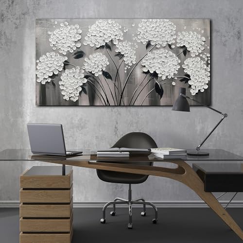 TYTAUPT Large Pictures for Living Room White Flower Wall Decor for Bedroom Women Dining Home Office Canvas Wall Art Decoration 29 x 58 inches - color: White, size: 58"L x 29"W