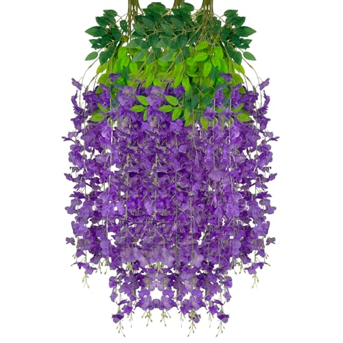 12 Pack Purple Wisteria Hanging Flowers Garland, 3.77 Feet Artificial Flower Vines, Fake Wisteria, Artificial Vines Hanging Garland for Backdrop Outdoor Yard Garden Decor - color: Purple, size: 12 PCS