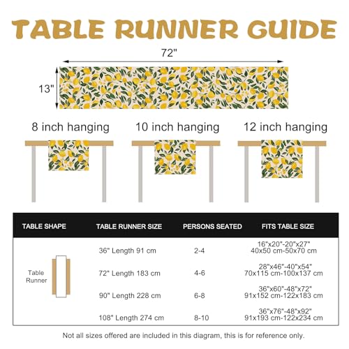 Lemon Dining Table Runner, Spring Summer Citrus Fruit Burlap Kitchen Decoration, Seasonal Indoor Outdoor Home Decor Party Supply 13 x 72 Inches - color: Lemon, size: Table Runner 13''X72''