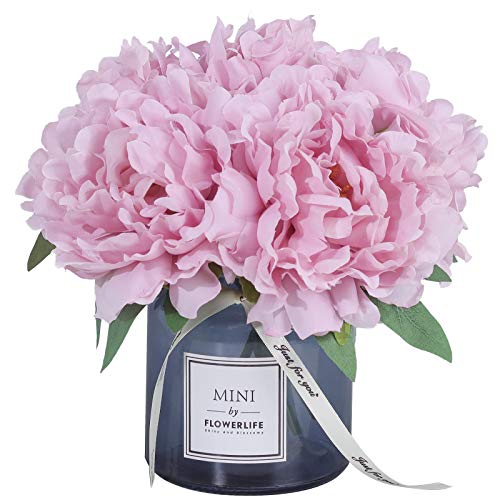 MOOMASS Artificial Peony and Glass vase, Ins Style Artificial Flower Glass Bottle Set, Suitable for Living Room, Dining Table, Office, Wedding, Hotel Banquet and Other Home Decoration. (Purple Pink) - color: Purple Pink