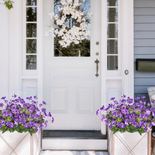 3 Pcs Artificial Flowers for Outdoors Hibiscus Spring Summer Decor Purple Artificial Tropical Flowers Realistic UV Resistant Silk Hibiscus Flowers for Outside Planter Front Door Porch Patio - color: Purple