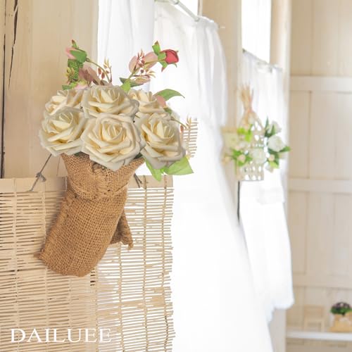 Artificial Roses Flowers 16Pcs Real Touch Roses with Stem Foam Fake Roses for DIY Wedding Bouquets Centerpieces Arrangement Party Baby Shower Home Decorations (Champagne) - color: Champagne