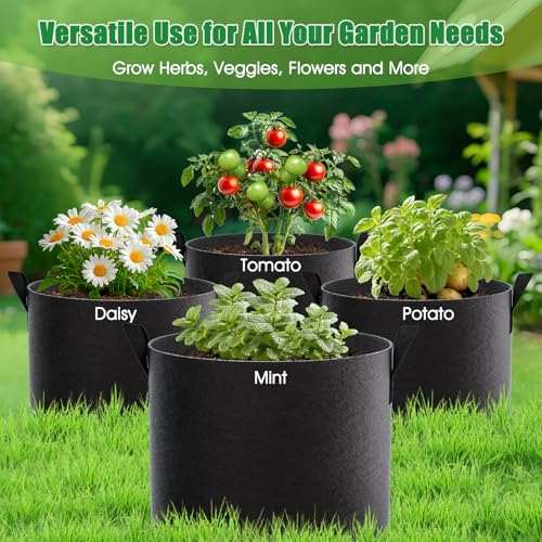 FEED GARDEN 15 Gallon Grow Bags 4 Pack – Heavy Duty 300G Thick Fabric Plant Pots with Reinforced Handles, Breathable Drainage Planters for Tomatoes, Potatoes & Large Vegetables Indoor Outdoor - size: 15 Gallon