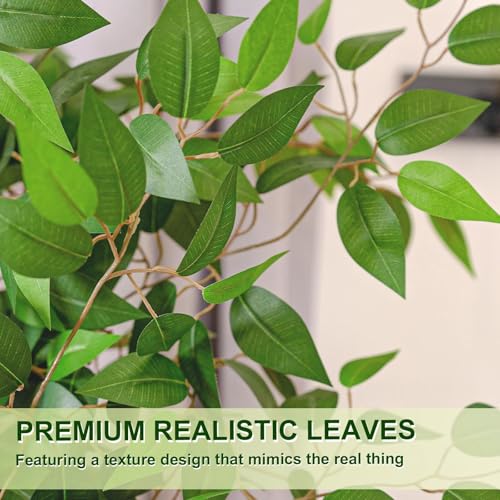 Artificial Ficus Tree 6FT Tall, Faux Ficus Tree Indoor Outdoor, Fake Silk Ficus Plant with Planter, Lifelike Leaves Large Potted Floor Tree for Home Office Living Room Porch Decor - size: 6ft