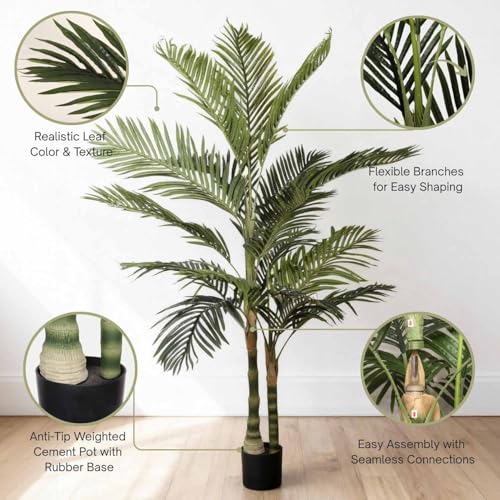 Artificial Palm Tree 6FT Tall Plants for Living Room Decor | Tall Fakeplants Large Floor Plant with Black Plastic Pot for Indoor and Outdoor Home Office Decor (6FT Artificial Palm Tree) - size: 6ft