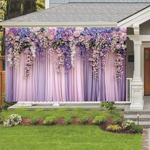 5x4ft Purple Flower Wedding Photography Backdrop Lavender Floral Wedding Bridal Photography Backdrop Anniversary Birthday Baby Shower Girl Party Banner Photo Booth Props Background Wall Decor - color: Multi2, size: 5X4FT