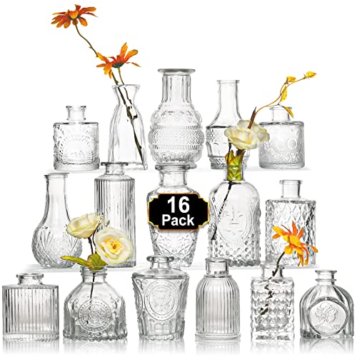 Arme 16Pcs Glass Bud Vase Set，Small Flower Vase for Centerpieces，Clear Bud Vases in Bulk， Mini Vintage Vase for Rustic Wedding Decorations - color: Clear-16pcs, size: 16 Pcs