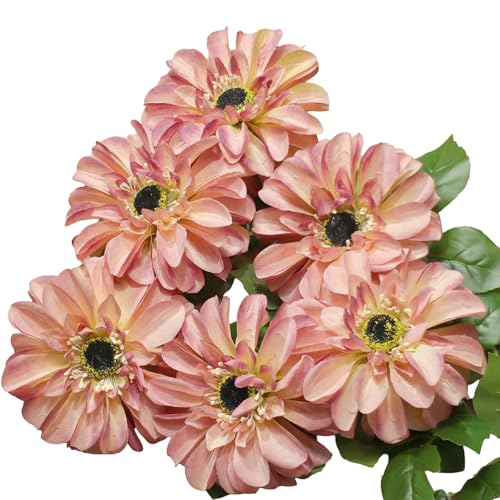Artificial Chrysanthemums, Daisy Silk Flowers 6 Stems, Aster & Zinnia-Like Large Blooms in Gradient Colors, 24.8" Long Faux Marguerite for Indoor Outdoor Home Decor (deep Pink) - color: Deep Pink