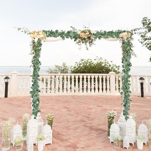 6.2ft Artificial Eucalyptus Garland with Butterfly Leaves and White Flowers – Full Faux Greenery Vine for Wedding Arch, Fireplace Mantel, Table Centerpiece, Party and Home Decor - color: Green