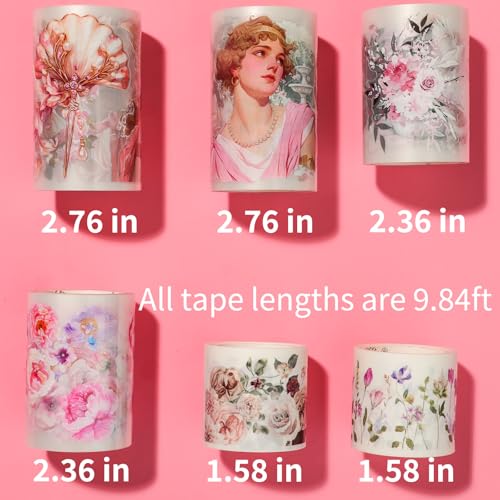 Pre-Cut PET Tape Stickers, Pet Washi Tape Set for Journaling - 4 Rolls PET & 2 Rolls Washi Tape, Greek Goddess Style with Renaissance Women & Architecture - color: Goddess