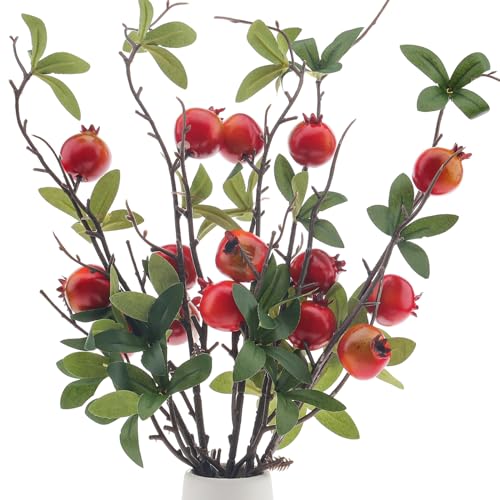 Woration 5PCS Fake Pomegranate Branches Artificial Fruit Branches Set Simulation DIY Decoration Lifelike Props Vase Home Party 19.3inch - color: 19.3 Inch Fake Pomegranate Branches
