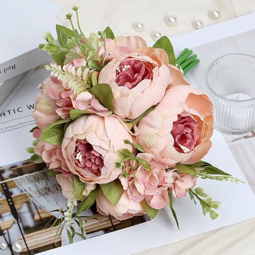 Vintage Pink Bridesmaid Bouquet for Wedding, an Artificial Silk Peonies Flowers Bouquet for Marriage Decorations - color: Vintage Pink