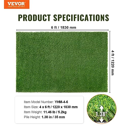 VEVOR Artifical Grass Turf, 4 x 6 ft Thick Grass Rug Indoor Outdoor, 1.38" Realistic Synthetic Grass Mat with Drainage Holes, Perfect for Patio Garden Lawn Home Backyard Dog Mats - size: 4 x 6 FT