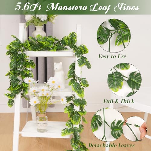 Dolicer 6Pcs Artificial Vines Greenery Garland, 5.6Ft Fake Hanging Greenery Plants Monstera Leaf Vines Tropical Palm Leaves Garland for Home Garden Porch Patio Hawaiian Party Indoor Outdoor Decor - color: Monstera Leaf Vines - 6pcs