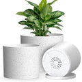 Plant Pots, 10/9/8 Inch 3 Pack Cylindrical Flower Pots with Drainage Holes and Saucers, Plastic Planters for Outdoor Indoor Plants,White with Black Speckles - color: White With Black Speckles