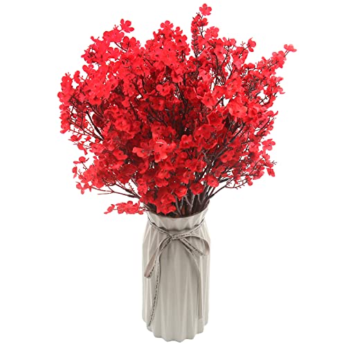 Hananona 10 Pcs Babys Breath Artificial Flowers Real Touch Fake Red Flowers Silk Plants for Christmas Home Decor Indoor Floral Arrangement Table Centerpieces Halloween Decor (Red, 10) - color: Red