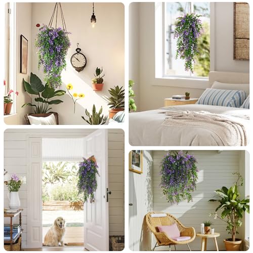 RECUTMS Artificial Hanging Leaves Plants 4Pcs Indoor Fake Vines Ivy Leaves Plastic Greenery Resistant Plastic for Wall Wedding Party Porch Garden Decoration(Purple) - color: Style2-purple