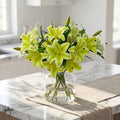 ATFL Artificial Lilies Flowers,9 Pcs Faux Lily Flowers,16''Tiger Lily Branches with 2 Full Blooms and 1 Bud,Faux Fake Lilies Plants for Wedding Bouquet Floral Arrangements (9, Green) - color: Green