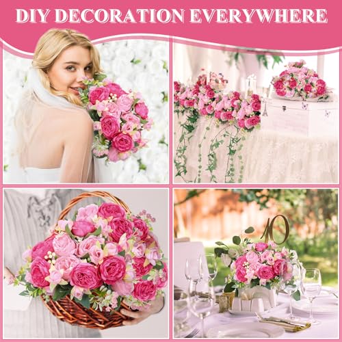 8 Bundles Artificial Peonies Flowers Boho Faux Flowers Arrangements Artificial Centerpiece Spring Bouquet Floral Wedding Decoration for Vase(Pink Series) - color: Pink Series