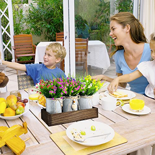Gypsophila Baby's Breath Artificial Flowers in Rustic Metal Pots and Wood Tray, Table Centerpiece Decorations Fake Flowers for Home Décor - style: Gypsophila Baby's Breath