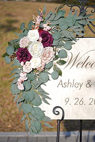 Ponatia Wedding Arch Flowers (Pack of 2), Artificial Burgundy & Nude & Ivory Wedding Flowers for Welcome Signs and Ceremony Reception - color: Burgundy & Nude & Ivory