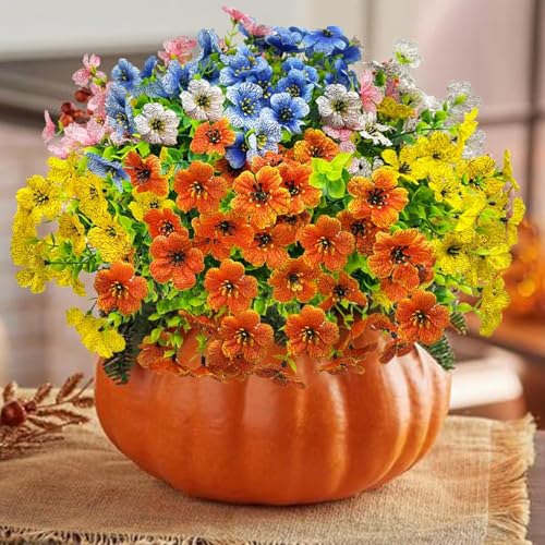 Outdoor Fake Flowers UV Resistant, No Fade and Weatherproof Silk Outdoor Artificial Flowers for Spring Porch Garden Patio Window Box ,Big savings on money & time,10 Bundles(Mix Red Purple Rosy) - color: 2(ye+bl+wh+pk+or)