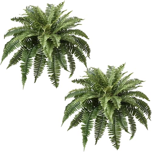 Muhanjia 37" Silky Artificial Boston Fern Bush,Set of 2, Fake Fern Large Hanging Plant That Look Real for Outdoors Home Decor,46Branches. (37" 2pcs46Fronds) - color: 37"2pcs46fronds-green