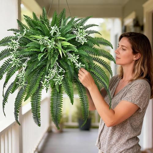Livole 48" Large Fake Ferns Artificial Ferns for Outdoors | Large, Faux Boston Fern, 110 Branches, Realistic, UV Resistant, Planter Home Garden Porch Decor, 1Pcs - size: 48"-110 Branches-1 Pcs