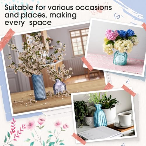 Yaomiao 30 Pcs Vases Bulk Colored Flower Glass Bud Vases Valentine Vintage Colored Glass Bottles Colorful Rustic Embossed for Home Wedding Table Decorations Gifts(Blue Series) - color: Blue Series