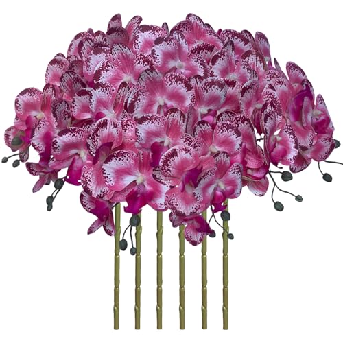 FagusHome 32 Inch Artificial Phalaenopsis Flowers 6 Pcs Artificial Orchid Flowers Stem Plants for Home Décor (Pink Piebald) - color: Pink Piebald