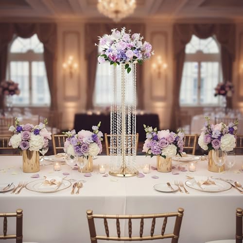 Set of 4 Luxurious Crystal Flower Stand Centerpieces on Floor Tall Metal Flower Arrangement Stand Tabletop Vase for Wedding Party Hotel Home Decor… - color: Gold, size: 35.4"×4pcs