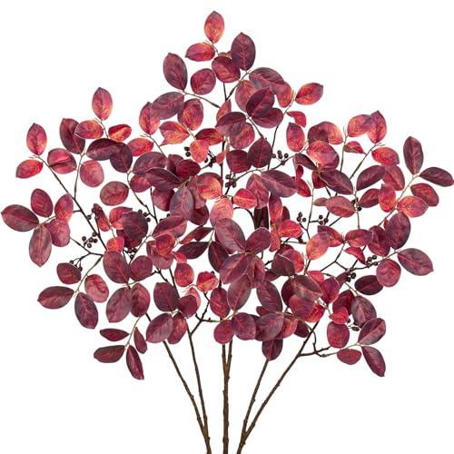 3PCS Artificial Greenery Stems Fall Leaves Branches for Vase Fake Lagerstroemia Faux Branches 28.7 Inch Plants Leaf Bushes for DIY Floral Arrangement Bouquets Festival Party Wedding Home Decor Red - color: Lagerstroemia - Red