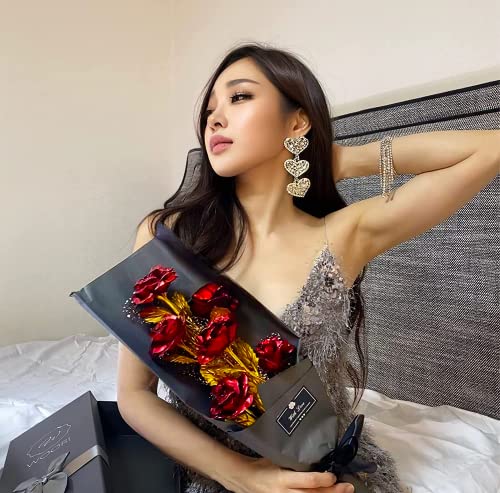 WOORI Gold Rose Bouquet – Elegant Gold-Plated Artificial Roses in Luxury Gift Box for Her, Anniversary, Valentine’s Day, Birthday