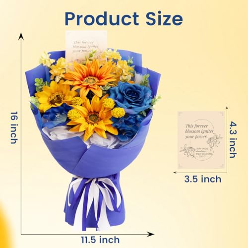 TINGE TIME Preserved Flowers Bouquet, Sunflower and Rose Bouquet, Flowers for Delivery, Graduation Gifts Teacher Appreciation Gifts Birthday Flowers Gifts for Women Mom Grandma Wife Friends - color: Sunflower&RoyalBlue