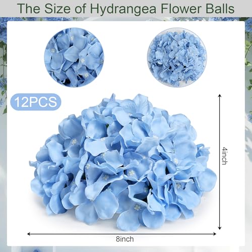 Hydrangea Flower Balls for Centerpieces - 12 PCS Artificial Floral Arrangement with Base, 8.27 Inch Diameter Fake Silk Kissing Ball for Wedding Table Home Party Decor - Light Blue - color: Light Blue-8 Inch-12 Pcs, size: Small Size