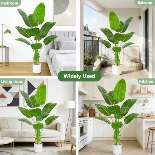 Artificial Bird of Paradise Plant 5FT Fake Palm Tree Feaux Plants in White Pot Artificial Tree Fake Plant for Indoor Outdoor Modern Decoration for Home Living Room Office - color: White, size: 5FT