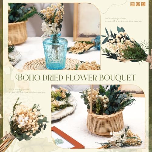 Layhit 24 Pcs Boho Dried Flower Bouquet Mini Wedding Handmade Dry Flowers Decor for Vase Crafts DIY Photo Boutonniere for Men Floral Plant for Bridesmaid Gift Birthday Decor(Greenery) - style: Greenery