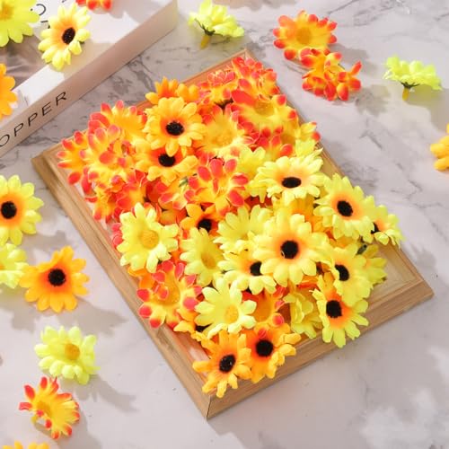 uxcell 100pcs Artificial Daisies Flower Heads,1.6" Silk Fake Daisies Heads Mini Daisies Artificial Flowers Bulk for DIY Wedding Bouquets Centerpieces Party Home Decorations, Yellow - color: Yellow