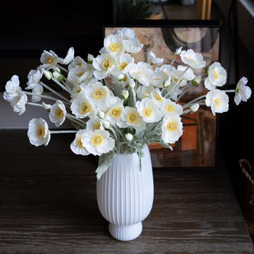 Lifelike Artificial Poppy Flowers, 8 Stems Silk Bouquet with Flocked Stems & Leaves – for Wedding Centerpieces, Home Decor, Table Arrangements - color: 8pcs White