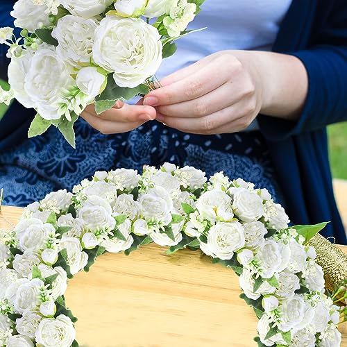 Geosar 8 Bundles Artificial Peonies Flowers Fake Silk Peony Bouquet Faux Peonies Flowers Bulk for Decoration Vase Floral Arrangements Wedding Party Table (White) - color: Green, White