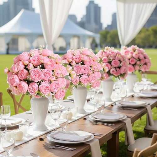 Peonies Artificial Flowers 12 Bundles Pink Flowers Bouquet, Lifelike Silk Fake Peonies with Stems for Home Table Centerpieces, Wedding, Party & DIY Bridal Floral Arrangements (Light Pink) - color: Light Pink