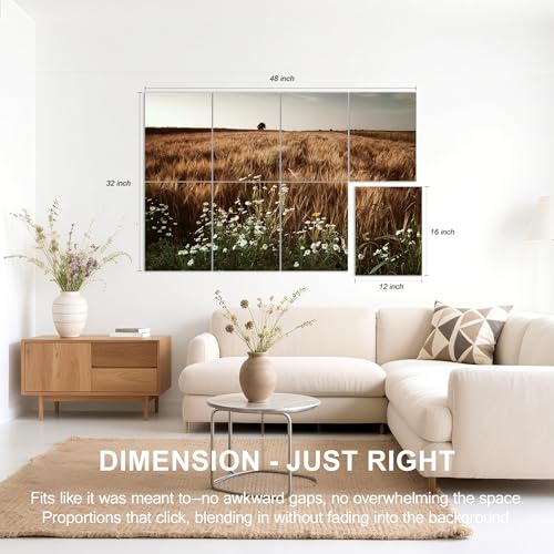Mollywell Art Acoustic Panels, 48x32 in, Lonely Tree・Wheat and Flowers | Self-Adhesive, Reduces Echo, Sound Absorbing, Modern Art Wall Decor, Living Room, Studio, Bedroom, Office - color: Lonely Tree・Wheat and Flowers, size: 8 Pack Art