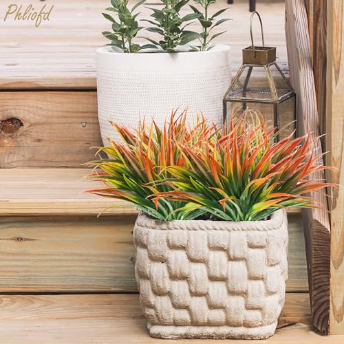16Pcs Artificial Grass Fake Plants 17.3in Outdoor Plastic Plants UV Resistant Greenery Fake Grass for Home Window Garden Patio Hanging Planter Pathway Front Porch Décor Red - color: Red, size: 16 Pcs
