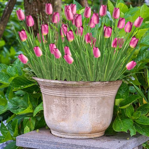 10 Bundles Artificial Tulips Flowers Outdoor,16.5 inch UV Resistant Fake Tulips Real Touch Flowers,Faux Tulips Realistic Flowers for Home Garden Outside Wedding Decor (Purple) - color: Purple