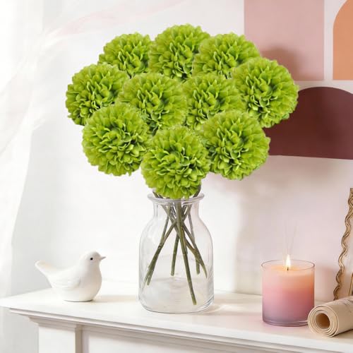 Artificial Chrysanthemum Ball Flowers Hydrangea Arrangement Bouquet Presents Decor 10pcs Without Vase (Green) - color: Green