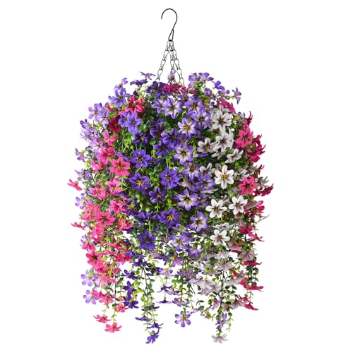 INQCMY Artificial Fake Hanging Plants Flowers Basket for Spring Outdoor Outside Porch Decoration,UV Resistant Faux Silk Flower in Planter for Home Patio Balcony Garden Yard Decor,Mixed Color - color: Mixed Color1(2 Deep Purple,2 Light Purple,2 Deep Pink,2