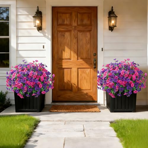 Ivydale 24 Bundles Artificial Flowers for Outdoors Summer Porch Decor, Faux Petunias Plants Outdoor Fake Bulk Realistic UV Resistant Silk Flowers for Outside Planters Patio Window Garden Yard Home - color: Purplefuchsia