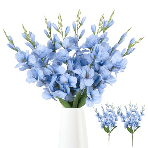 2 Bundles Gladiolus Artificial Flowers 10 Heads 26.38" Light Blue Flowers Faux Gladiolus Flowers for Wedding Centerpieces, Home Table Party Decor(Light Blue) - color: Light Blue